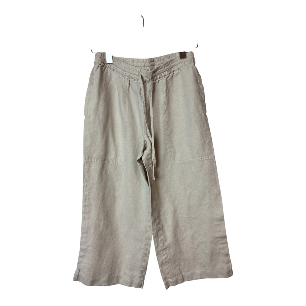 Neiman Marcus wide leg pull on capri pants neutral 
100% linen size S